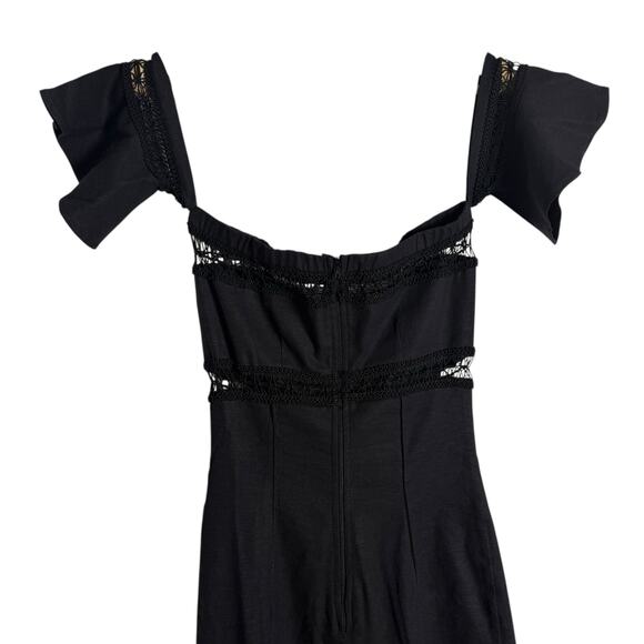 Stone Cold Fox Morrissey Linen Black Lace Crop Flare Leg Strapless Jumpsuit 2 - Picture 7 of 12